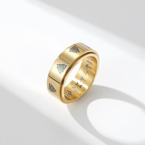 Celtic Eternal Triangle Knot Rotating Stainless Steel <b>Ring</b> Nordic Viking Text Unisex Fashion Jewelry Gift - Product Image 3