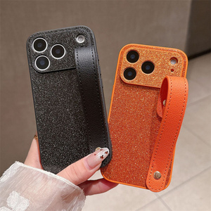 Coque de téléphone portable en cuir avec bracelet scintillant et support anneau pour iPhone 17 16 15 14 Pro Max - Product Image 2