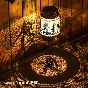 MultiPattern Circle IP65 Small Solar Garden <b>Light</b> Outdoor Waterproof Iron Lantern with <b>LED</b> Strip - Product Image 2