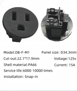 เต้ารับไฟฟ้าแบบติดตั้งใหม่ได้ 15A 125V NEMA 5-15R รูปทรงกลม - Product Image 2