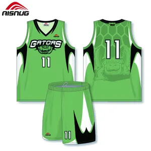 Hersteller benutzerdefinierte Kinder Sublimation Basketball Trikot einheitliches Design grün