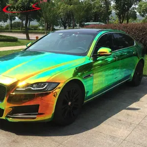 Vinilo holográfico de arco iris para coche, envoltura de Metal autoadhesiva de plata cromada