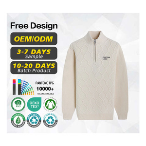 Fabricant de tricots certifié GRS, logo personnalisé, pull en laine et coton pour homme, luxe et haute qualité, fermeture éclair sur le devant - Product Image 2