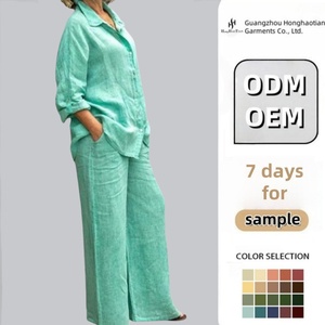 ODM OEM Personalizado Primavera Otoño Camisa de las mujeres Pantalones Conjuntos <span class=keywords><strong>Ropa</strong></span> de las señoras Casual Urban Lino <span class=keywords><strong>Tallas</strong></span> <span class=keywords><strong>grandes</strong></span> Conjunto de dos piezas <span class=keywords><strong>Ropa</strong></span> de las mujeres - Product Image 1