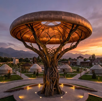 Sculpture architecturale en bronze de grande taille, motif arbre d'art à baldaquin Shanyrak, Héritage Nomade, pour Village Ethnique et Parc Thématique Culturel