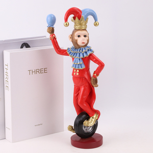 Redeco Ensemble de figurines en résine singe de cirque mignon sur monocycle, rouge, bleu, orange, jaune, décoration intérieure, cadeau, vente en gros, personnalisable - Product Image 4