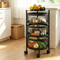 Carrito de Almacenamiento Giratorio de 3 Niveles con Cestas de Malla Metálica, Carro de Cocina Móvil para Frutas, Verduras, Especias y Utensilios