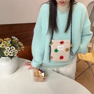 Corea del Sur invierno nueva felpa Arco Iris lunares Lindo bolso pequeño Rosa hombro bandolera compras llévelo contigo - Product Image 2