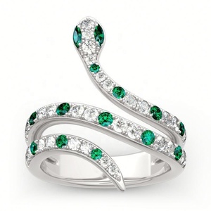Anillo de Esmeralda de Plata de Ley 925 con Forma de Serpiente Chapado en Oro Blanco para Damas, Anillo de Fiesta - Product Image 1