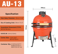 Barbecue Kamado Auplex de table noir avec logo personnalisé, mini 13 pouces, en céramique, pour l'extérieur