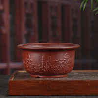 Pot de fleurs rond en Zisha à motif en relief antique, vente en gros, jardinière en argile violette multi-plantes pour arrangements bonsaïs mixtes