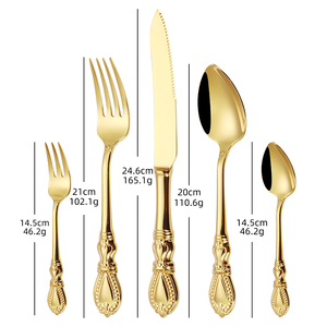 Ensemble de couverts de luxe plaqué or royal, 5 pièces, manche vintage embossé, acier inoxydable, pour cadeau de mariage - Product Image 6