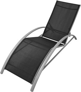 <span class=keywords><strong>Silla</strong></span> Reclinable Plegable Moderna de Aluminio Negro <span class=keywords><strong>con</strong></span> <span class=keywords><strong>Respaldo</strong></span> Ajustable y Cojín de Teslin para Playa, Jardín y Césped - Product Image 1
