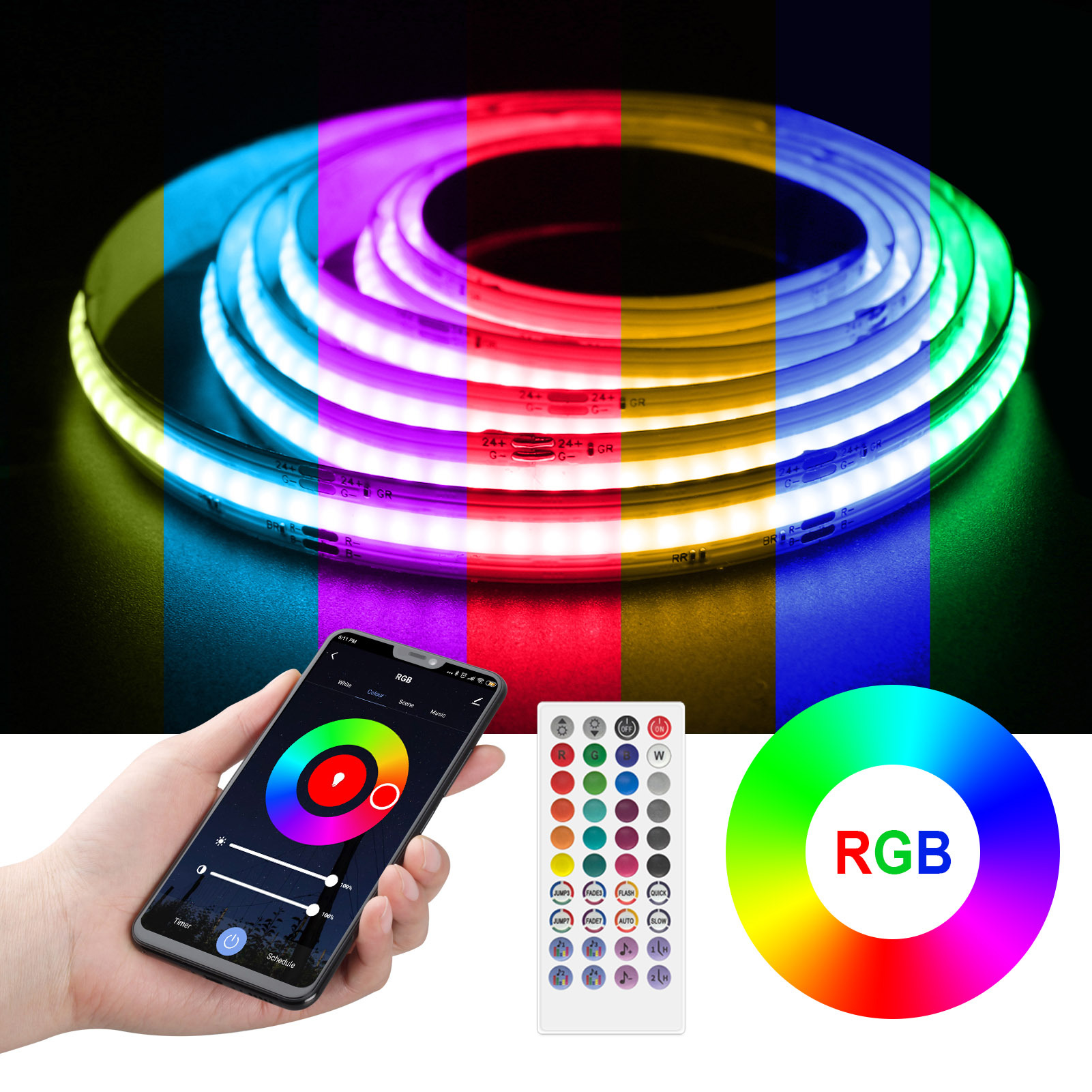 Светодиодные ленты RGB для украшения комнаты, гибкая лента, подсветка телевизора, игровая лента, украшение телевизора, 840 светодиодов, DC24V, DC12V, COB