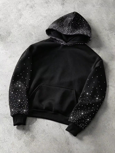 Fabricante de Ropa, Sudadera con Capucha Personalizada, Estilo Urbano Vintage, con Estampado Gráfico de Pedrería, Talla Grande, 450 g/m², Hombros Caídos, Corte Cuadrado, para Hombre - Product Image 1