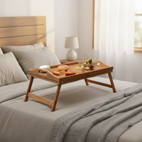 Plateau de petit-déjeuner pliable en bambou robuste à un seul niveau, personnalisable en usine, écologique, pour utilisation dans le salon