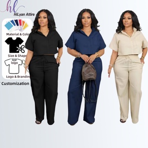 Oversize 2025 Summer Fashion Women's 2-Piece Outfit Daily Wear Cropped Lapel Shirt Solid Pattern Short <b>Pant</b> Trending Plain Dyed - Product Image 2