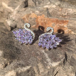 Моне сад лебедь/Изысканный трехмерный светло-фиолетовый кристалл лебедь серьги, легкий роскошный стиль, маленькие и уникальные - Product Image 2