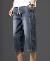 Été slim mode simple avec pantalon capri en denim tendance respirant pour hommes