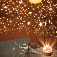 Cadeau de Noël, lampe de projection étoilée en forme de lapin mignon avec télécommande, boîte à musique, lumière d'ambiance romantique, veilleuse