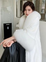 Winter mode Plus Size Faux Nerz Pelz Trench Langer Mantel Mit Pelz Revers und Manschette Kunst pelz Trim Jacke für Frauen Wintermantel