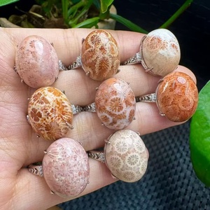 Anillo Abierto de Cobre con Jade Coral Natural, Coral Fósil Ovalado, Cristal Curativo, Anillo Ajustable <span class=keywords><strong>para</strong></span> Mujer, Joyería de Piedras Preciosas Chakra, Regalo - Product Image 1