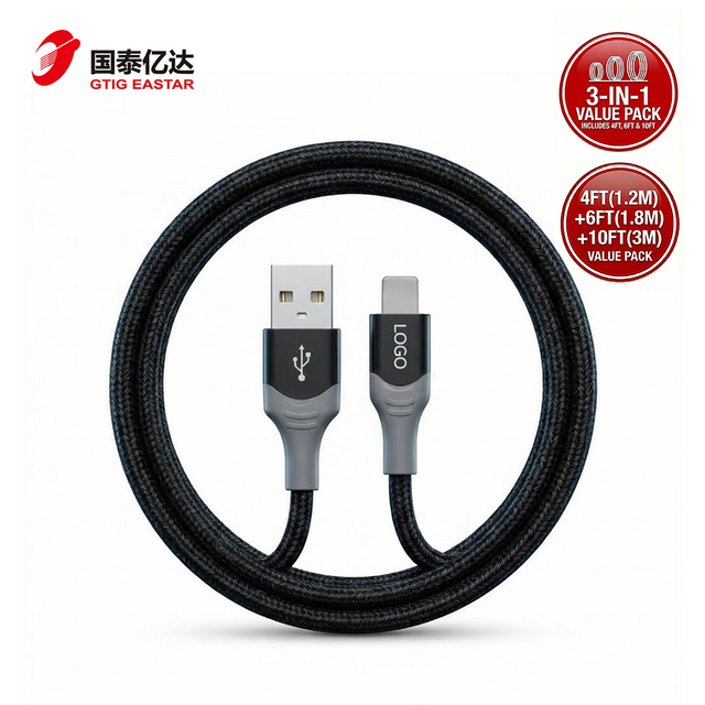 12W 3-PACK 4FT+6FT+10FT USB a to L Cable 2.4A Fast Charging Nylon Braided for iPhone iPad Camera Earphone