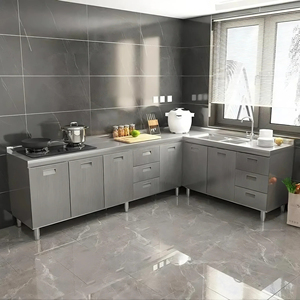Installazione gratuita sala da pranzo in acciaio inox armadio da cucina Zero formaldeide <span class=keywords><strong>a</strong></span> prova di umidità appartamento fornelli armadio da cucina - Product Image 2
