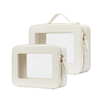 Sac à pinceaux de maquillage en PU blanc avec logo personnalisé de luxe Organisateur Grand étui à cosmétiques de toilette de voyage portable Trousse de maquillage transparente en PVC personnalisée