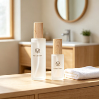 Emballage cosmétique, flacon en verre givré à épaule plate de 30 ml, 50 ml, 100 ml, 15 g, 30 g, 50 g avec pompe et bouchon