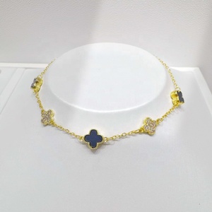 Pulsera de cadena de mano de latón con circonitas en forma de estrella, clásica y económica para fiestas, pulseras de la amistad delicadas con trébol de oro de 14k para niñas. - Product Image 5