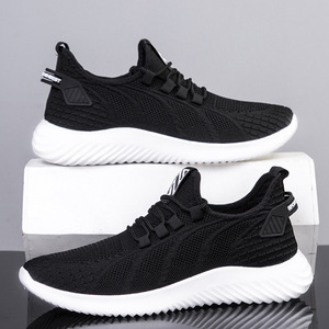 Wholesale Fashion All Seasons Fly-Knitted Casual Lace up Breathable Cotton Lining Anti-Slip Sports Running Shoes for Men