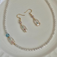 Nouvel ensemble collier et boucles d'oreilles en cuivre Dopamine Fine Fashion 2026, perle baroque naturelle extraterrestre, petit pendentif poisson, cadeau sportif pour femme