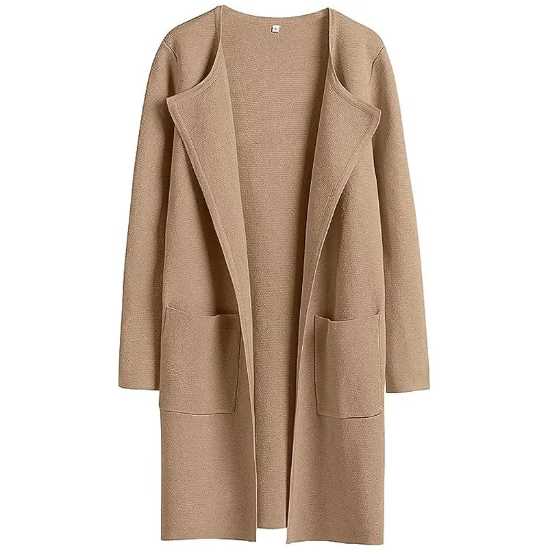최고 품질 단색 긴 재킷 일반 모직 카디건 세트 버튼 겨울 두꺼운 여성 패션 두꺼운 미디 코트