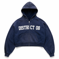 Sweat-shirt à capuche zippé pour homme, épais, à clous, délavé à l'acide, vintage, effet usé, à épaules tombantes, coupe oversize et ample