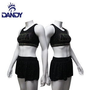 Haute qualité pom-pom girl pratique personnalisé <span class=keywords><strong>Train</strong></span> uni noir avec strass logo Cheer débardeurs et shorts uniforme porter - Product Image 2