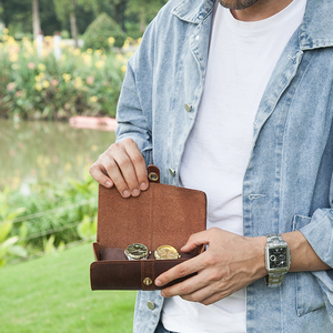 Wholesale Travel <b>Watch</b> Pouch Genuine Leather Quality Round 3 Slots Travel <b>Watch</b> Holder <b>Watch</b> Display <b>Cases</b> Roll Pouch - Product Image 4
