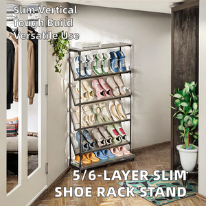 שכבה 5/6 דק נעל מדף נעליים לעמוד פלסטיק-מרוסס אנכיים מתכת עם מסגרת מתכת למרפסת חדר אמבטיה סלון כניסה - Product Image 2