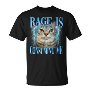 Camiseta con diseño de meme de gato mirando fijamente, diseño de Rage Is Consuming Me, color negro, unisex, talla para adultos - Product Image 2