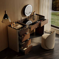 Coiffeuse de luxe moderne 2026 pour filles avec miroir lumineux à chargement sans fil, panneau en contreplaqué, multifonction pour salle de bain et chambre à coucher