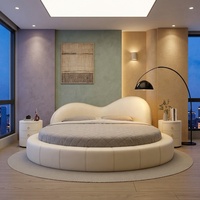 Lit plateforme rond de luxe de style français, taille king, en similicuir moderne, confortable et rembourré, pour chambre à coucher et hôtel
