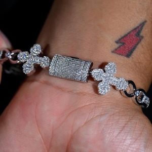 Unisex Classic Gothic <b>Cross</b> Link Adjustable Chain Bracelet Sterling <b>Silver</b> Plated Finish Moissanite Diamonds Bracelet for <b>Mens</b> - Product Image 1