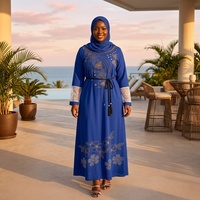 Robe musulmane pour femmes en gros, style Dubaï, Abaya Kaftan brodée de strass dorés, tenue modeste avec hijab assorti pour l'Aïd