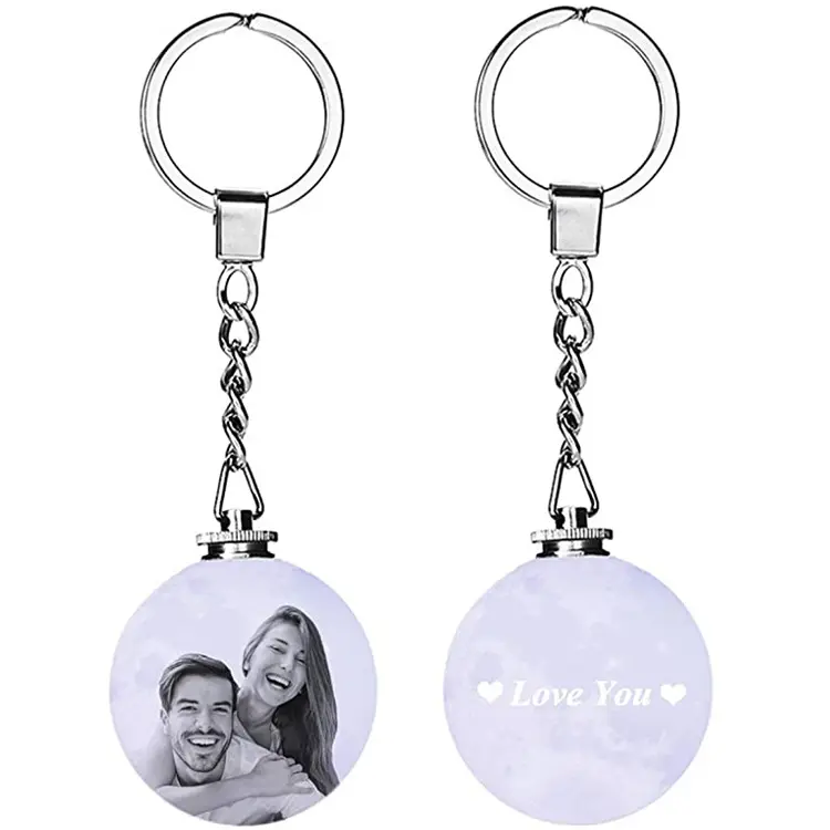 2021Hot Sell Decoration Accessories Creative LED Night Light Key Holder Chain 3D Print Moon lamp Keychain 4cm