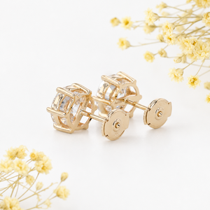 Starsgem Boucles d'oreilles à tige de conception classique en Offre Spéciale Boucles d'oreilles en or massif 14 carats avec diamants de laboratoire ronds - Product Image 3