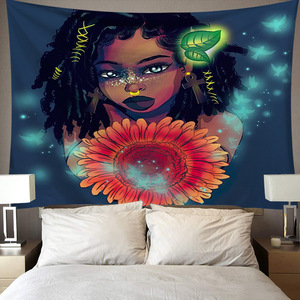 Tapestry da Parete Personalizzato con Donna Africana Nera, Decorazione per la Casa, Estetica Psichedelica, Cartone Animato, Ragazza Nera - Product Image 4
