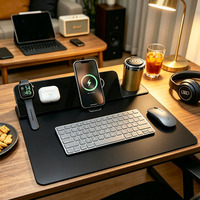 Tapis de souris de jeu en verre ultra-lisse 5-en-1, support de bureau multifonctionnel avec chargeur sans fil intégré pour les joueurs de bureau