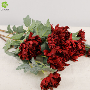 <b>Artificial</b> Dahlias With Two Heads PU Silk Flowers High Simulation Wedding Home Decoration Autumn Powder Color - Product Image 5