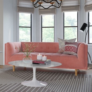 Divano Nordico Futon Imbottito in Velluto Rosa Chesterfield Sezionale Quadrato per Soggiorno Villa Park - Product Image 2