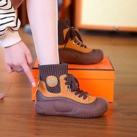 Bottes de sport à plateforme pour femme automne-hiver, tige en PU, col extensible tricoté thermique, design à lacets, respirantes, pour l'extérieur